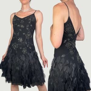 Sue Wong beaded silk cocktail dress prom formal midi gown sequin evening Y2K 4